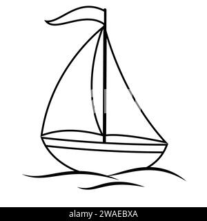 un voilier sur l'eau - illustration vectorielle de dessin animé noir et blanc, isolé sur blanc Illustration de Vecteur
