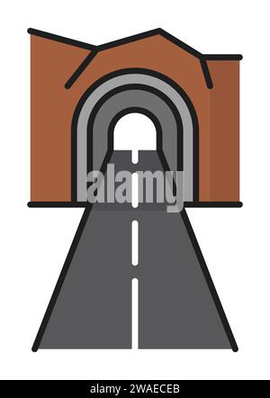 Icône de ligne de couleur de route, autoroute avec route de tunnel, signe de pictogramme de trafic de rue vecteur. Rue de banlieue ou autoroute urbaine avec chemin de tunnel, panneau routier ou navigation routière et symbole linéaire de carte de transport Illustration de Vecteur