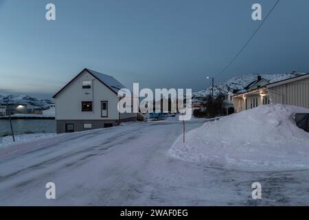 Maisons sur l'île de Sommaroy, Norvège. Banque D'Images