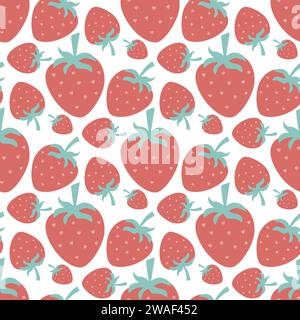 Motif sans couture fraises mûres. Baies rouges juteuses de jardin, fond continu dessiné à la main. Impression d'été de baies pour textile, papier, emballage Illustration de Vecteur