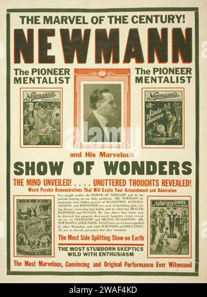 Show of Wonders - Mind Reader et hypnotiseur Newmann - la merveille du siècle! Newmann et son merveilleux spectacle de merveilles - affiche de spectacle vintage, c 1930 Banque D'Images