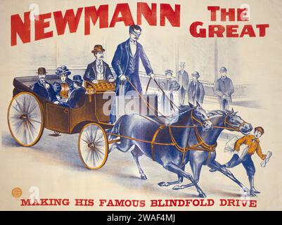 Newmann le Grand - lecteur d'esprit et hypnotiseur Newmann - faisant son célèbre Blindfold Drive avec cheval et buggy, 1898 Banque D'Images