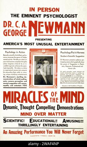 Affiche de spectacle de magie - NEWMANN - en personne l'éminent psychologue, Dr. c.a. George Newmann présentant les miracles de divertissement les plus inhabituels de l'Amérique de l'esprit - affiche théâtrale, 1930 Banque D'Images