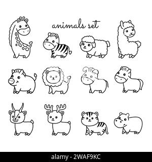 Éléments de couleur d'animaux dessinés à la main. Jeu de personnages de dessin animé. Illustration vectorielle isolée. Illustration de Vecteur