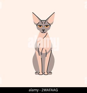 Elément de couleur assise de chat Sphynx. Animal mignon de dessin animé. Illustration vectorielle de dessin à la main isolée. Illustration de Vecteur