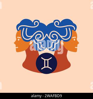 Concept de couleurs Gemini. Signe du zodiaque. Astrologie et horoscope. Prédictions et caractère humain. Air de l'élément. Règle Mercury Illustration de Vecteur