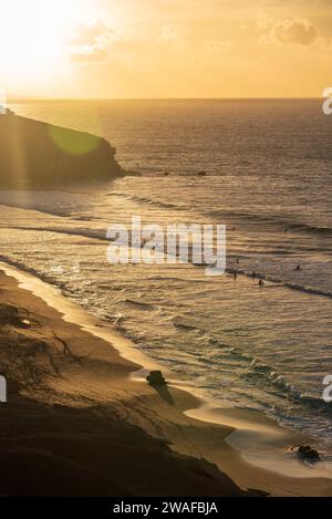 Vue du coucher de soleil sur la plage de la Pared à Fuerteventura Banque D'Images