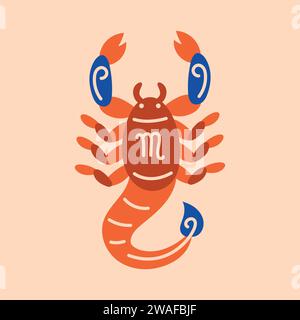 Concept de couleur Scorpion. Signe du zodiaque. Astrologie et horoscope. Prédictions et caractère humain. Eau de l'élément. Règle Pluton. Illustration de Vecteur