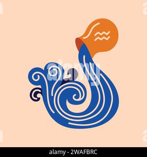 Concept de couleur Aquarius. Signe du zodiaque. Astrologie et horoscope. Prédictions et caractère humain. Air de l'élément. Souverain Uranus. Illustration de Vecteur