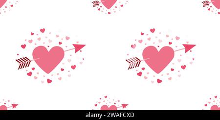 Modèle sans couture avec coeur percé de flèche sur fond blanc. Vector Flat ou Cartoon illustration romantique pour modèle de papier d'emballage, tissu, Texti Illustration de Vecteur