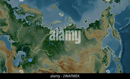 Russie décrit sur une carte d'altitude en couleur avec des lacs et des rivières Banque D'Images
