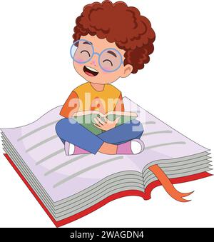 Mignon petit garçon lisant livre Illustration de Vecteur
