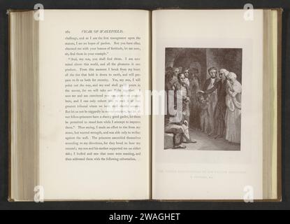 Production photographique d'une estampe de Thomas Stothard, représentant une illustration pour le Vicaire de Wakefield par Oliver Goldsmith, anonyme, d'après Thomas Stothard, c. 1870 - en 1880 ou avant impression photomécanique, le vicaire s'adresse à ses camarades prisonniers sur l'estampe. impression sur papier, p.ex. : gravure, gravure, lithographie Banque D'Images