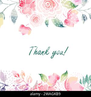 Carte postale. Texte de remerciement sur un fond de fleurs d'aquarelle. dessin à la main. Pas ai, illustration vectorielle Illustration de Vecteur