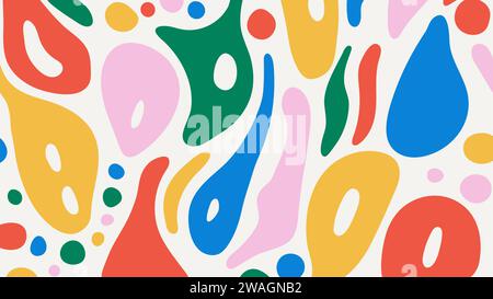 Fond d'art contemporain. Formes organiques liquides colorées sur fond beige. Illustration vectorielle dessinée à la main naïve Illustration de Vecteur