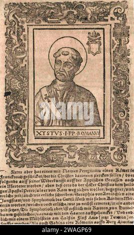 Gravure du 16e siècle du pape Sixte Ier, qui fut pontife de AD115 à AD125. Il était le septième pape et est également connu sous le nom de pape Xyste I. Banque D'Images