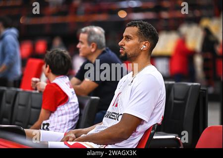 Pirée, Grèce. 04 janvier 2024. 12 Petr Cornelie de L'AS Monaco lors de l'Euroleague, Round 19, match entre l'Olympiacos Pirée et L'AS Monaco au Peace & Friendship Stadium le 4 janvier 2024, au Pirée, Grèce crédit : Independent photo Agency/Alamy Live News Banque D'Images