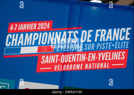 Montigny le Bretonneux, France. 04 janvier 2024. Ambiance - événement logo lors des championnats de France de cyclisme sur piste 2024 le 4 janvier 2024 au Vélodrome National de Saint-Quentin-en-Yvelines à Montigny-le-Bretonneux, France - photo Florian Frison/DPPI crédit : DPPI Media/Alamy Live News Banque D'Images