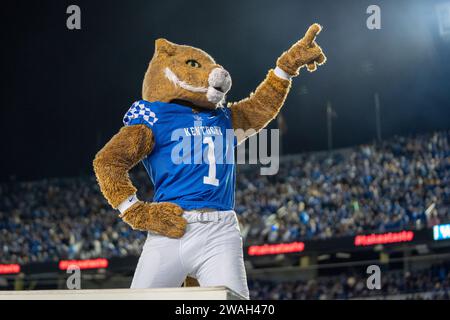 Bowman le chat sauvage se prépare à faire des pompes lors du match de football Kentucky vs Missouri le samedi 14 octobre 2023, au Kroger Field à Lexington, Ken Banque D'Images