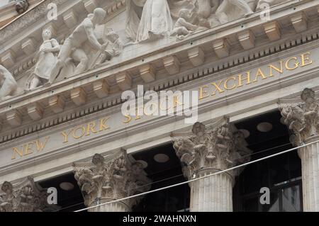 New York, États-Unis. 04 janvier 2024. Un signe de la Bourse de New York est représenté. (Photo de Jimin Kim/SOPA Images/Sipa USA) crédit : SIPA USA/Alamy Live News Banque D'Images