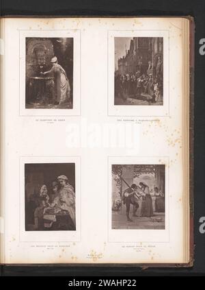 Vier kunstreproducties, Goupil & Cie., d'après Jean Léon Pallière, d'après hein Burgers, d'après C. Blane, d'après J. Bôle, c. 1872 - en 1879 ou avant la fontaine de jardin en papier imprimé photomécanique. sorcière, sorcière. pêcheur. acrobat  cirque Banque D'Images