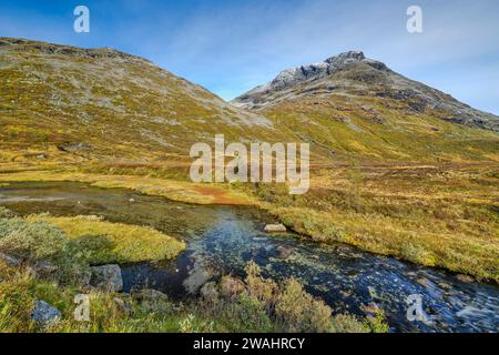 Automne dans le parc national de Reinheimen, montagnes avec rivière dans la vallée de Valldalen, More og Romsdal, Norvège Banque D'Images