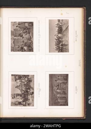 Vier kunstreproducties, Goupil & Cie., d’après Jules Worms, d’après Luc-Olivier Merson, d’après Hector Leroux, d'après Edouard Detaille, c. 1872 - en ou avant 1879 impression photomécanique papier fontaine ornementale (dans village). Les Danaids versent de l'eau dans un récipient perforé. forces terrestres (+ cavalerie, cavaliers) Banque D'Images