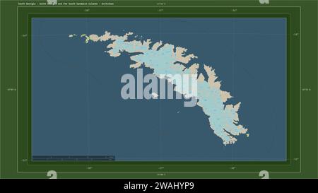 Géorgie du Sud - Géorgie du Sud et les îles Sandwich du Sud mises en évidence sur une carte topographique de style OSM Allemagne avec le point de la capitale du pays, Banque D'Images