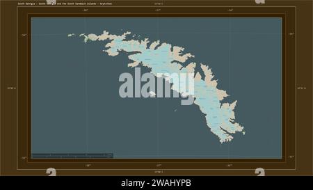 Géorgie du Sud - Géorgie du Sud et les îles Sandwich du Sud mises en évidence sur une carte topographique de style OSM France avec le point de la capitale du pays, Banque D'Images