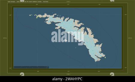 Géorgie du Sud - Géorgie du Sud et les îles Sandwich du Sud mises en évidence sur une carte topographique de style OSM standard avec le point de la capitale du pays Banque D'Images