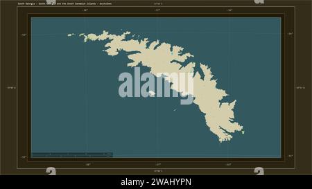 Géorgie du Sud - Géorgie du Sud et les îles Sandwich du Sud mises en évidence sur une carte topographique de style OSM humanitaire avec la capitale du pays p Banque D'Images