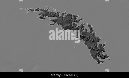 Géorgie du Sud - Géorgie du Sud et les îles Sandwich du Sud esquissées sur une carte à deux niveaux avec lacs et rivières Banque D'Images