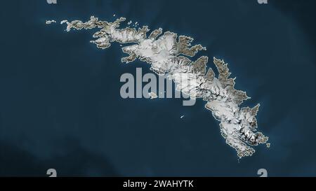 Géorgie du Sud - Géorgie du Sud et les îles Sandwich du Sud esquissées sur une carte satellite à haute résolution Banque D'Images