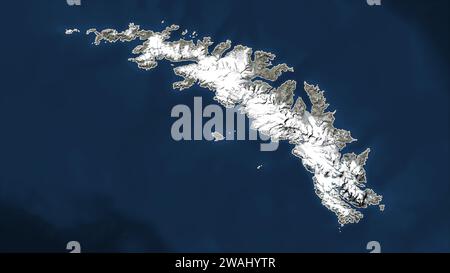 Géorgie du Sud - Géorgie du Sud et les îles Sandwich du Sud esquissées sur une carte satellite à basse résolution Banque D'Images