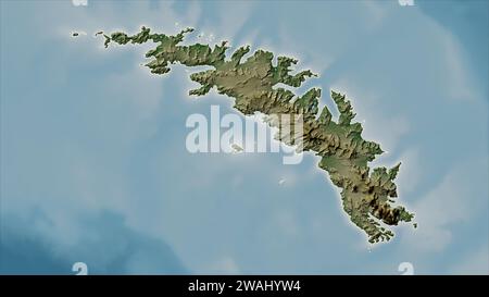 Géorgie du Sud - Géorgie du Sud et les îles Sandwich du Sud esquissées sur une carte altimétrique en couleur pâle avec lacs et rivières Banque D'Images