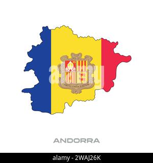 Illustration vectorielle du drapeau d'Andorre avec des contours noirs sur fond blanc Illustration de Vecteur