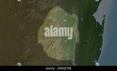 ESwatini mis en évidence sur une carte d'altitude en couleur pâle avec des lacs et des rivières Banque D'Images