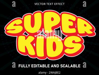 Vecteur d'autocollant de texte éditable Super Kids. Illustration de Vecteur