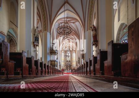 Une superbe vue intérieure d'une église catholique traditionnelle située à Namyslow, en Pologne Banque D'Images