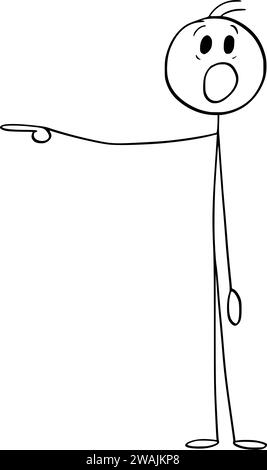 Personne choquée pointant vers quelque chose, Vector Cartoon Stick Figure Illustration Illustration de Vecteur