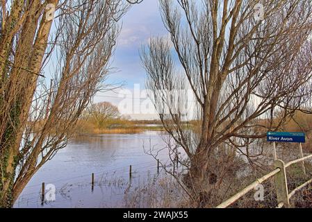 Inondation de la vallée inférieure de l'Avon à Christchurch Dorset Banque D'Images