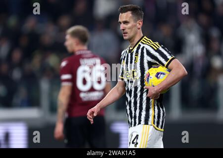 Torino, Italie. 04 janvier 2024. Arkadiusz Milik de Juventus FC gestes lors du match de football Coppa Italia entre Juventus FC et nous Salernitana au stade Allianz le 4 janvier 2024 à Turin, Italie . Crédit : Marco Canoniero/Alamy Live News Banque D'Images