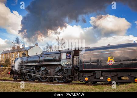 Locomotive no 73129 de la British Railways Standard Class 5. La seule Standard Class 5 construite par les chemins de fer britanniques équipée d'un mécanisme de soupapes Caprotti. Banque D'Images