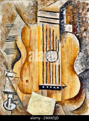 Guitare J'aime Eva ; Guitare J'aime Eva, 1912 (peinture) de l'artiste Picasso, Pablo (1881-1973) Espagnol. Illustration de Vecteur