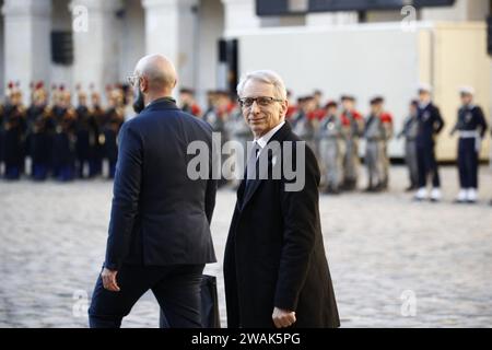 Paris, France. 05 janvier 2024. Le Premier ministre bulgare Nikolai Denkov lors d'un hommage national à l'ancien ministre français des Finances et ancien président de la Commission européenne Jacques Delors à l'Hôtel des Invalides à Paris, France, le 5 janvier 2024. Jacques Delors est décédé à l'âge de 98 ans. Photo de Raphael Lafargue/ABACAPRESS.COM crédit : Abaca Press/Alamy Live News Banque D'Images