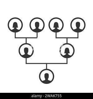 Modèle de diagramme d'arbre généalogique, de pedigree ou d'ascendance. Icônes d'arbre généalogique familial infographie avatars portraits dans des cadres circulaires reliés par des lignes. Illustration de Vecteur