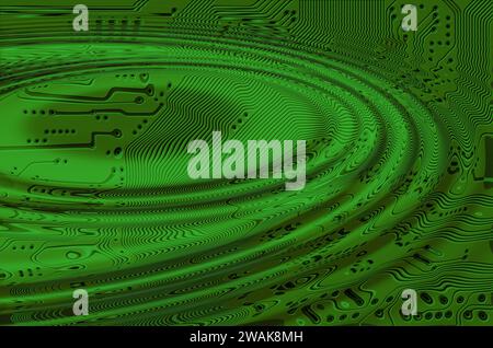 Ondulations de l'eau au-dessus de la carte de circuit imprimé, fond de technologie abstraite Banque D'Images