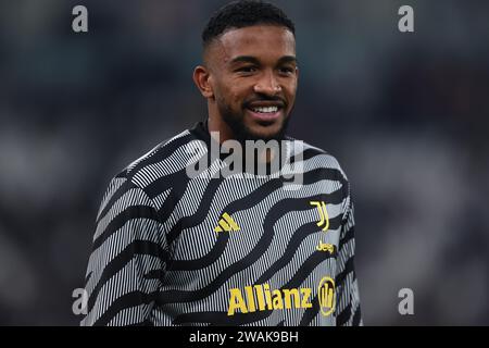 Torino, Italie. 04 janvier 2024. Gleison Bremer de Juventus FC pendant l'échauffement avant le match Coppa Italia Beetween Juventus FC et nous Salernitana au stade Allianz le 4 janvier 2024 à Turin, Italie . Crédit : Marco Canoniero/Alamy Live News Banque D'Images