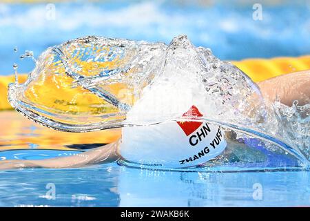 (240105) -- PÉKIN, 5 janvier 2024 (Xinhua) -- la chinoise Zhang Yufei participe à la finale féminine de natation du 50m nage libre aux Championnats du monde de natation à Fukuoka, Japon, le 30 juillet 2023. (Xinhua/Xu Chang) Banque D'Images