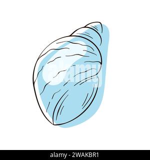 Seashell clipart en art au trait avec la couleur bleue. Silhouette de coquille sous-marine d'été pour marché de fruits de mer, restaurant, boutique, logo. Illustration vectorielle Illustration de Vecteur